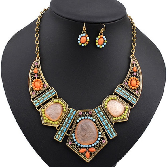 Orange & Blue Boho Statement Earring Set - Picture 1 of 5